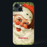 Vintage Santa Claus with Pine Wreath iPhone 13 Case<br><div class="desc">A phone case with a retro image featuring a smiling happy Santa Claus surrounded by a pine wreath with a sprig of holly in his cap.</div>
