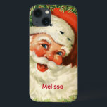 Vintage Santa Claus with Pine Wreath iPhone 13 Case<br><div class="desc">A phone case with a retro image featuring a smiling happy Santa Claus surrounded by a pine wreath with a sprig of holly in his cap.</div>