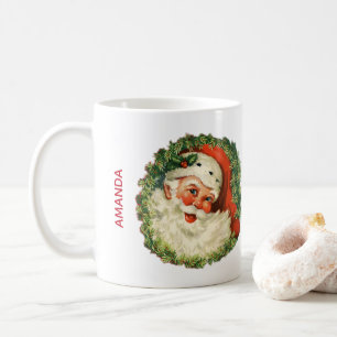 Vintage Santa Claus with Pine Wreath Coffee Mug