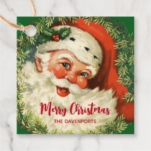 Vintage Santa Claus with Pine Wreath Favour Tags