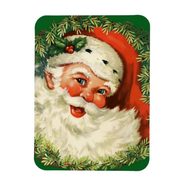 Vintage Santa Claus with Pine Wreath Magnet (Vertical)
