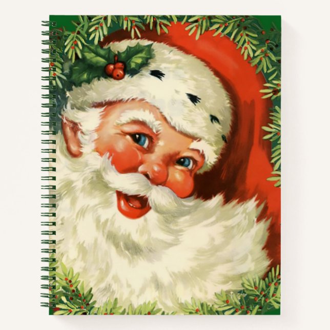 Vintage Santa Claus with Pine Wreath Notebook (Front)