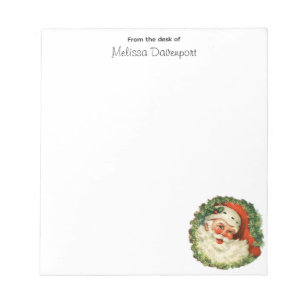 Vintage Santa Claus with Pine Wreath Notepad