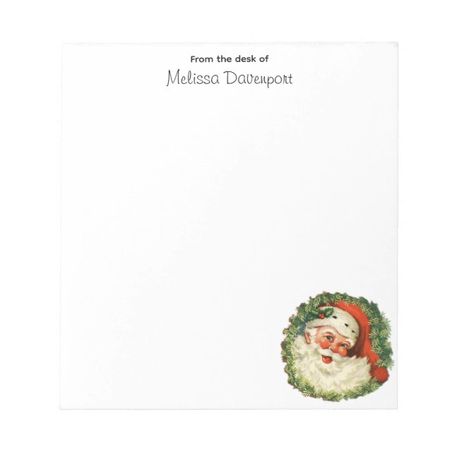 Vintage Santa Claus with Pine Wreath Notepad (Front)