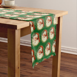 Vintage Santa Claus with Pine Wreath Pattern Short Table Runner
