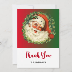 Vintage Santa Claus with Pine Wreath Thank You Card