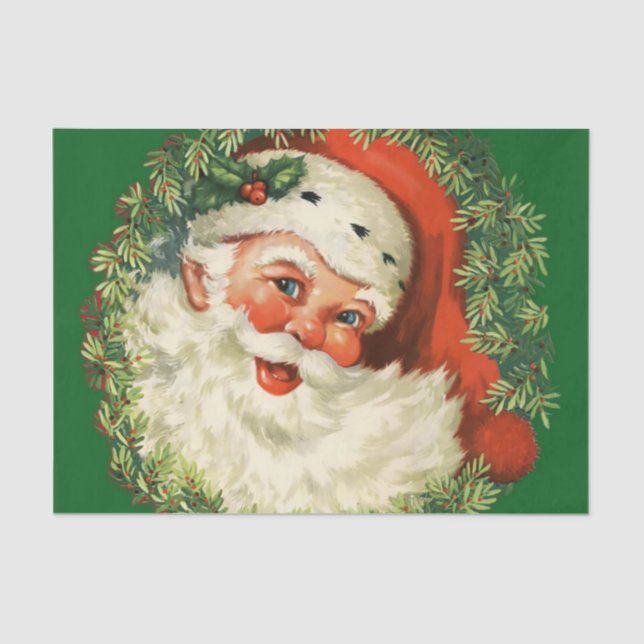 Vintage Santa Claus with Pine Wreath Tissue Paper (Front)