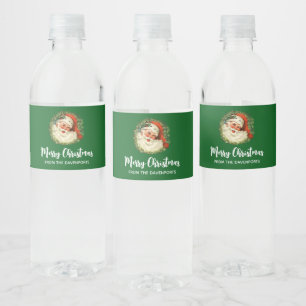 Vintage Santa Claus with Pine Wreath Water Bottle Label