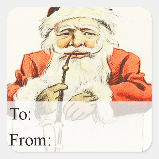 Vintage Santa Claus With Pipe Gift Tag (Front)