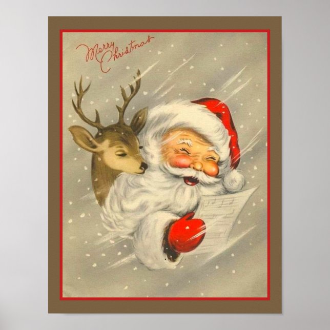Vintage Santa Claus with Reindeer  Poster (Front)