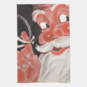 Vintage Santa Claus with Reminder String on Finger Kitchen Towel