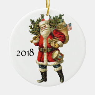 Vintage Santa Claus with Sack of Toys Christmas Ceramic Ornament