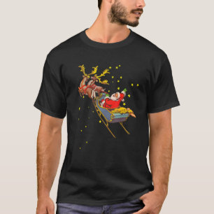 Vintage Santa Claus with Sleigh Reindeer Christmas T-Shirt
