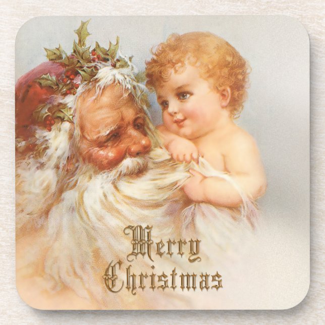 Vintage Santa Claus with Smiling Child Coaster (Front)