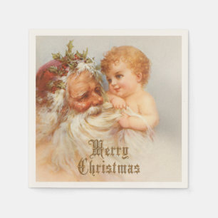 Vintage Santa Claus with Smiling Child Napkin
