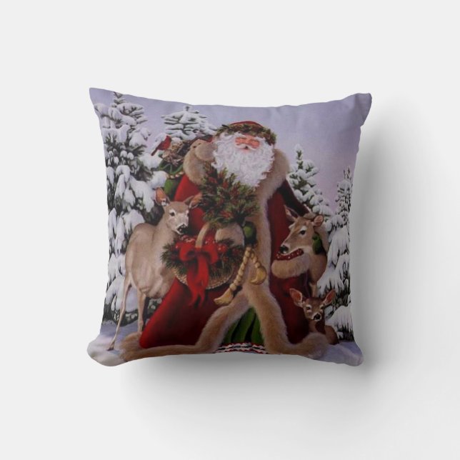 Vintage Santa Claus with the Animals Throw Pillow (Front)