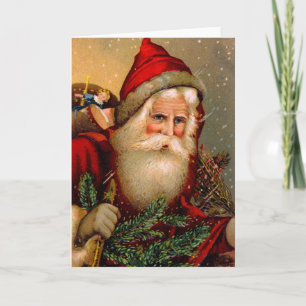 Vintage Santa Claus with Walking Stick Holiday Card