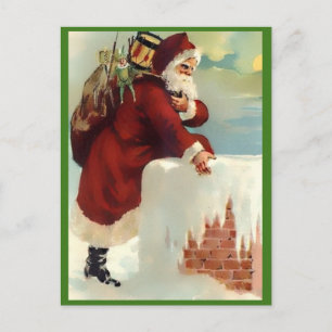 Vintage Santa Coming Down the Chimney (Nice Copy) Holiday Postcard