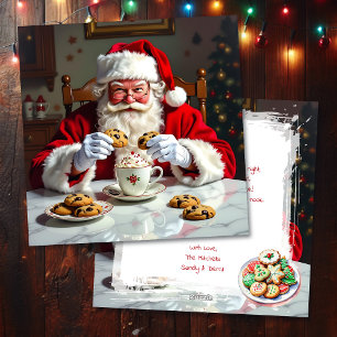 Vintage Santa, Cookies & Hot Cocoa Personalized Holiday Card