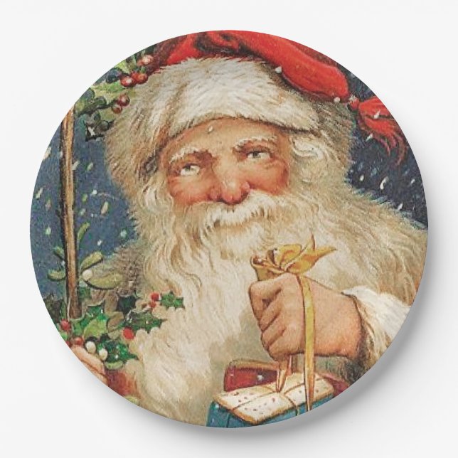 Vintage Santa Delivers Paper Plate (Front)