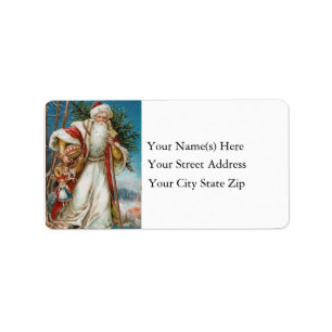 Vintage Santa Delivers Toys and Tree Christmas Label