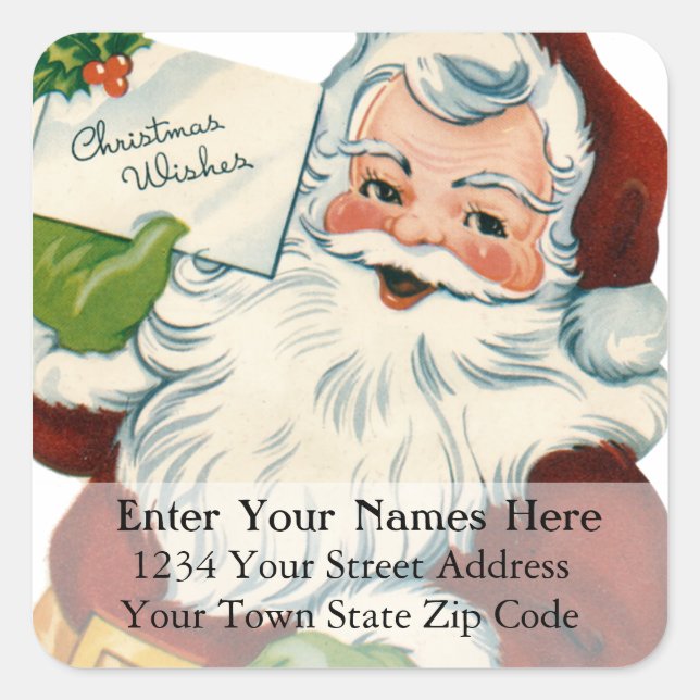 Vintage Santa Delivers Xmas Wishes Address Label (Front)
