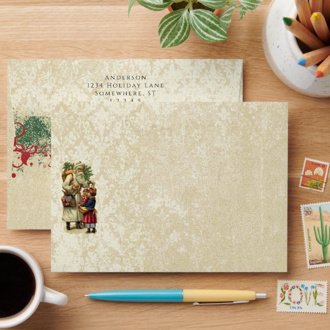 Vintage Santa Distressed Aged Damask Envelopes (Desk)