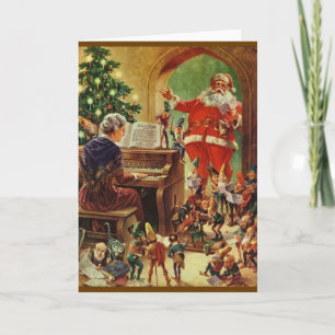 Vintage Santa, Elves and Gnomes Christmas Card