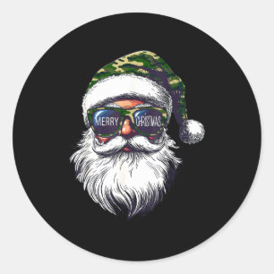 Vintage Santa Face Camouflage Christmas Xmas Camo  Classic Round Sticker