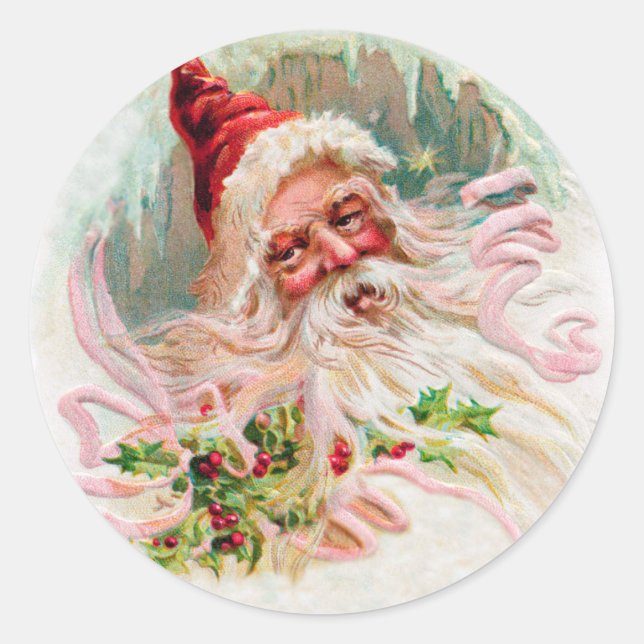 Vintage Santa Face Classic Round Sticker (Front)