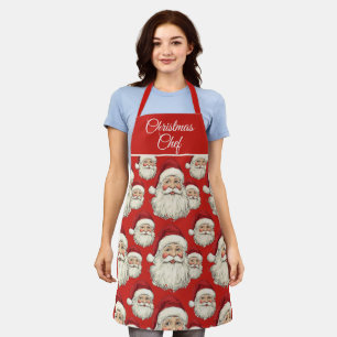 Vintage Santa Face Pattern Red Apron