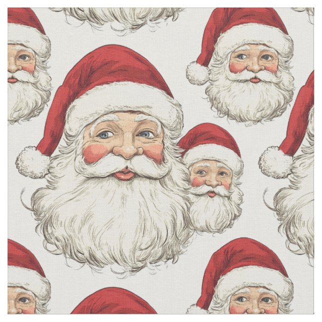 Vintage Santa Face White Fabric (Close Up)
