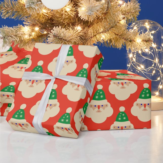 Vintage Santa Faces Red  Wrapping Paper (Holidays)