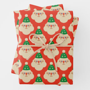 Vintage Santa Faces Red Wrapping Paper Sheet