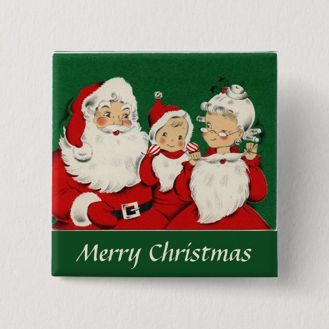 Vintage Santa Family Christmas 2 Inch Square Button (Front)