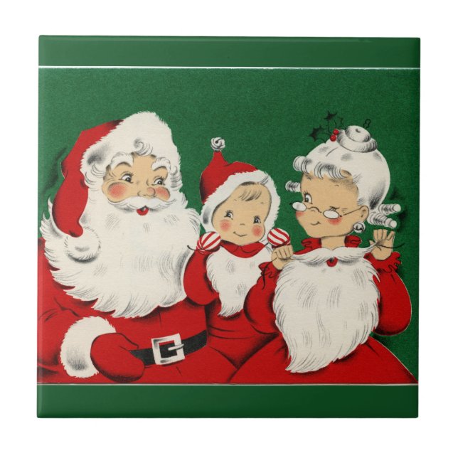 Vintage Santa Family Christmas Tile (Front)