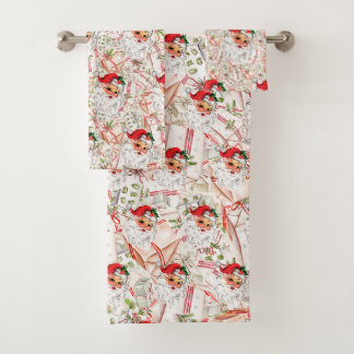 Vintage Santa Fleece Blanket Bath Towel Set