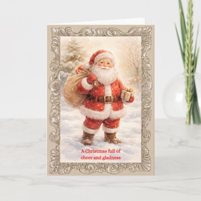 Vintage Santa Full of Cheer Classic Christmas Card (Front)