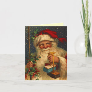 Vintage Santa Gifts Snowing Christmas Holiday Card