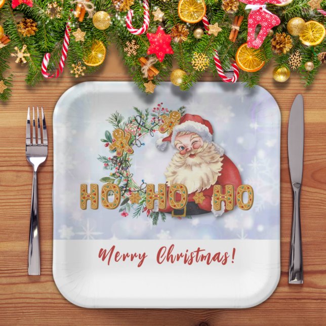 Vintage Santa & Gingerbread Ho-Ho-Ho Paper Plate (Creator Uploaded)
