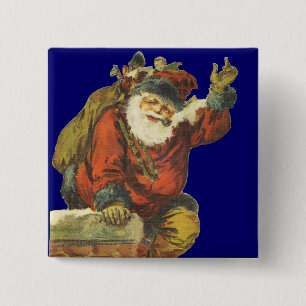 Vintage Santa Going Down Chimney 2 Inch Square Button