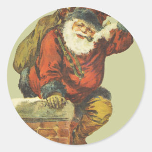 Vintage Santa Going Down Chimney Classic Round Sticker