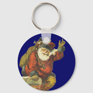 Vintage Santa Going Down Chimney Keychain