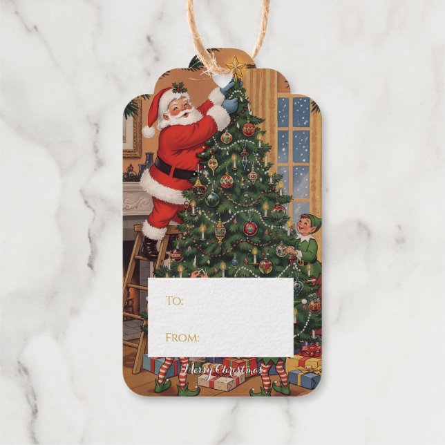 Vintage Santa Gold Foil Gift Tag (Back)