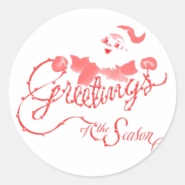 Vintage Santa Greetings Classic Round Sticker (Front)