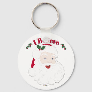 Vintage Santa I Believe Christmas Keychain