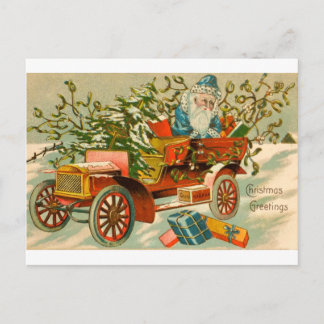 Vintage Santa in a Car with Gifts Postcard