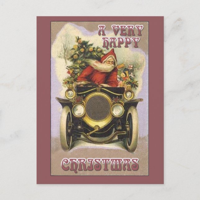 Vintage Santa in a Vintage Car Christmas Card (Front)
