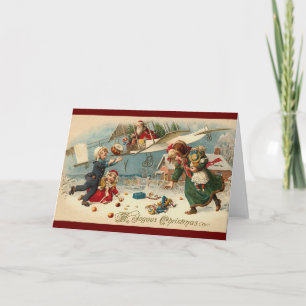 Vintage Santa in Airplane Holiday Card