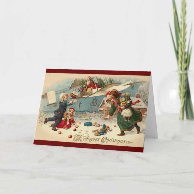 Vintage Santa in Airplane Holiday Card (Front)